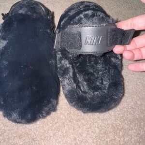 Nike Black Fuzzy Slides